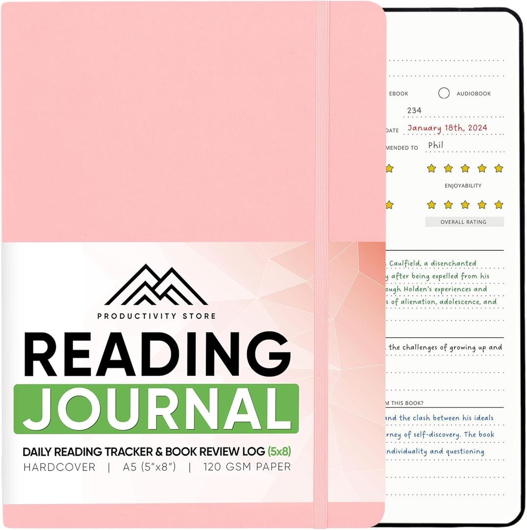 Reading Journal, Book Journal & Book Tracker - Best Gifts For Book Lovers & Gifts For Readers - 65 Book Reviews - A5, 5.8 x 8.3 - Pink - Productivity Store