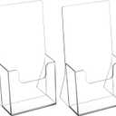 MaxGear Acrylic Brochure Holder 4 Inch, Clear Plastic Countertop Literature Holders, Trifold Flyer Display Stand for Pamphlets, Booklets, Magazines, Menus, Multi Purpose Organizer For Office, 2 Pack