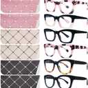 SIGVAN 6 Pack Oprah Style Reading Glasses Blue Light Blocking Square Computer Spring Hinge Readers for Women (6 Mix-5)