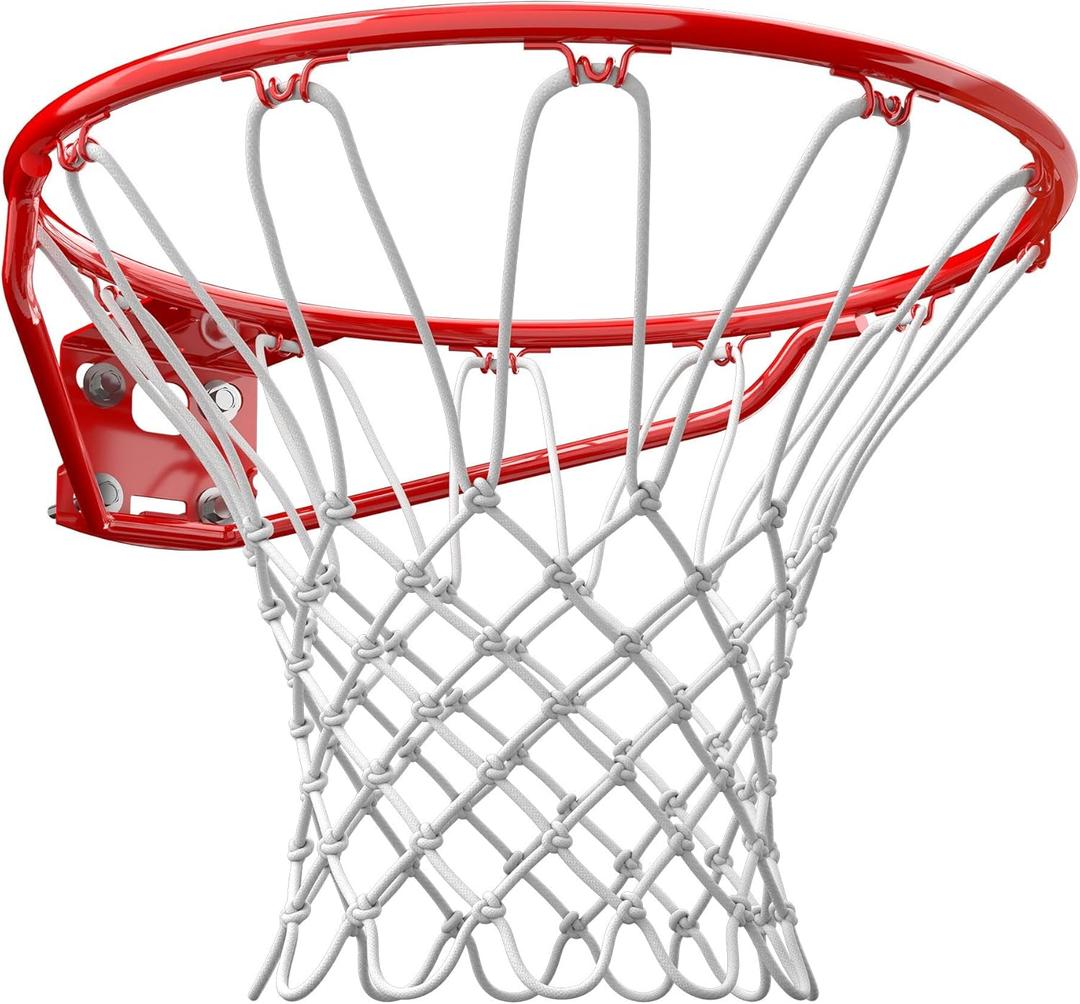 Spalding Regulation Size 18" Steel Basketball Rim with Net Included | Choose from Fixed or Breakaway | Replacement Rim for Indoor or Outdoor Hoop (Fixed - Standard - Red)