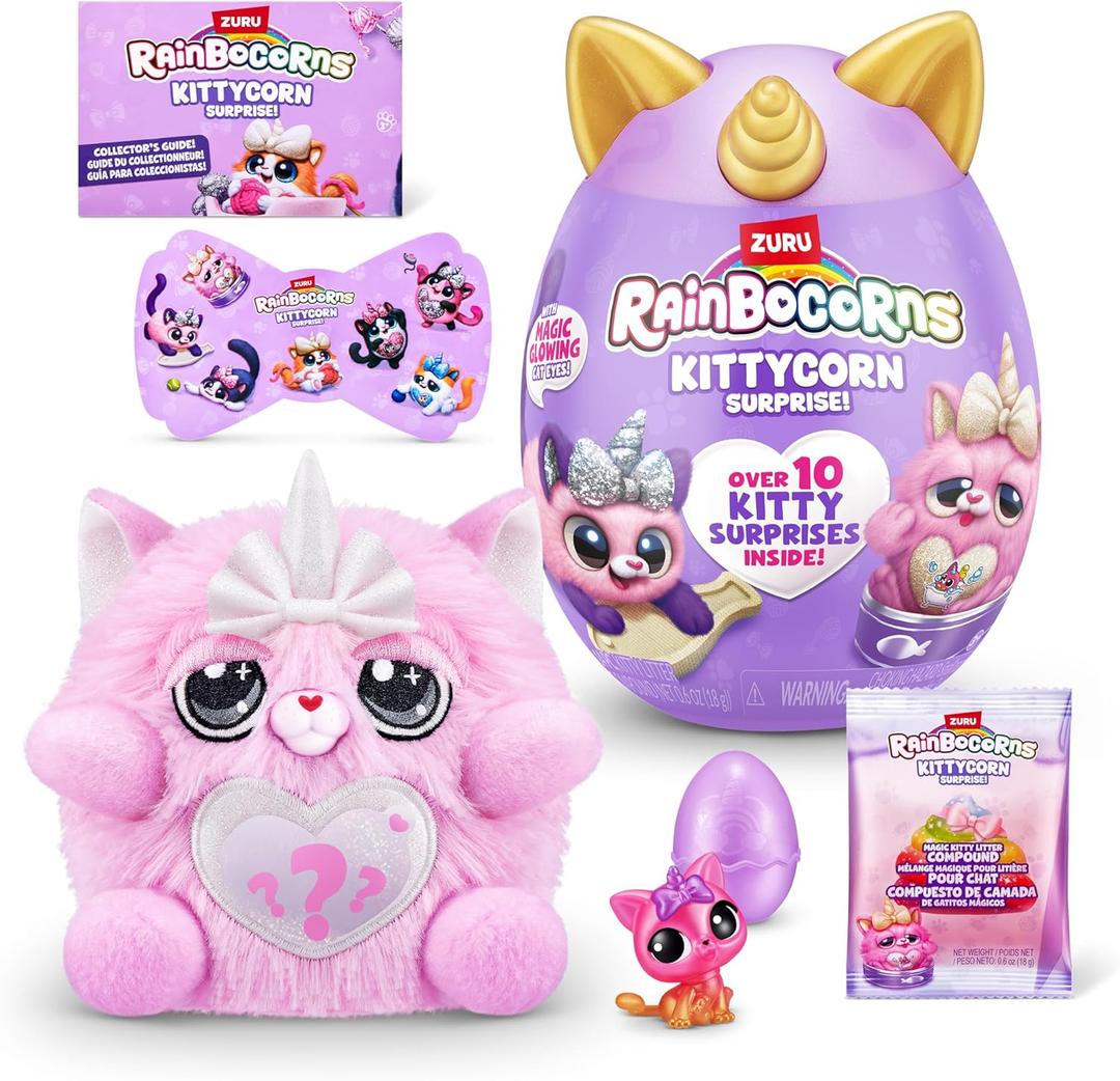 Rainbocorns Kittycorn Surprise Series 2 (Chinchilla Cat) by ZURU, Collectible Plush Stuffed Animal, Surprise Egg, Sticker Pack, Slime, Ages 3+ for Girls, Children