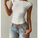BEAUDRM Women's Y2k Polka Dots Backless Tops Boat Neck Crop Tops Cap Sleeve Going Out Party Rave Date Night Outfits White Small (S)
