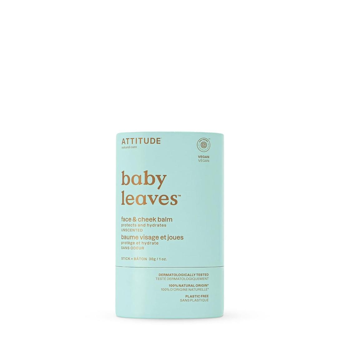 ATTITUDE Plastic-Free Face and Cheek Balm Bar for Baby, EWG Verified, Dermatologically Tested, Made with Naturally Derived Ingredients, Vegan, Unscented, 1 Ounce