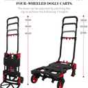 Folding Hand Truck 330lbs Capacity Heavy Duty Dolly Cart with 2 Elastic Bungee Rope,4 Rubber Wheels,Retractable Handle,Convertible Portable Cart Luggage,Travel,Moving,Shopping,Office Use.