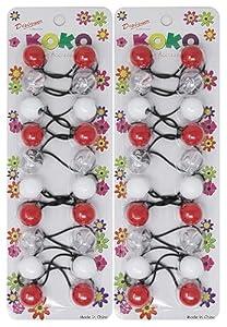 KOKO - Priemum 20 Pcs Bubble Hair Ties. Elastics Ties 18mm Ball Bubble Ponytail Holders, Colorful Elastic Accessories for Baby Kids Children Girls Women All Ages (RED WHITE CLEAR)
