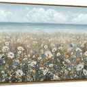 amatop Large Wall Art for Living Room Framed Boho Beach Coastal Floral Ocean Wall Picture Farmhouse Daisy Flower Sea Canvas Print Nautical Neutral Vintage Warm Artwork Home Bedroom Office Decor 48x24 (48L" x 24W")