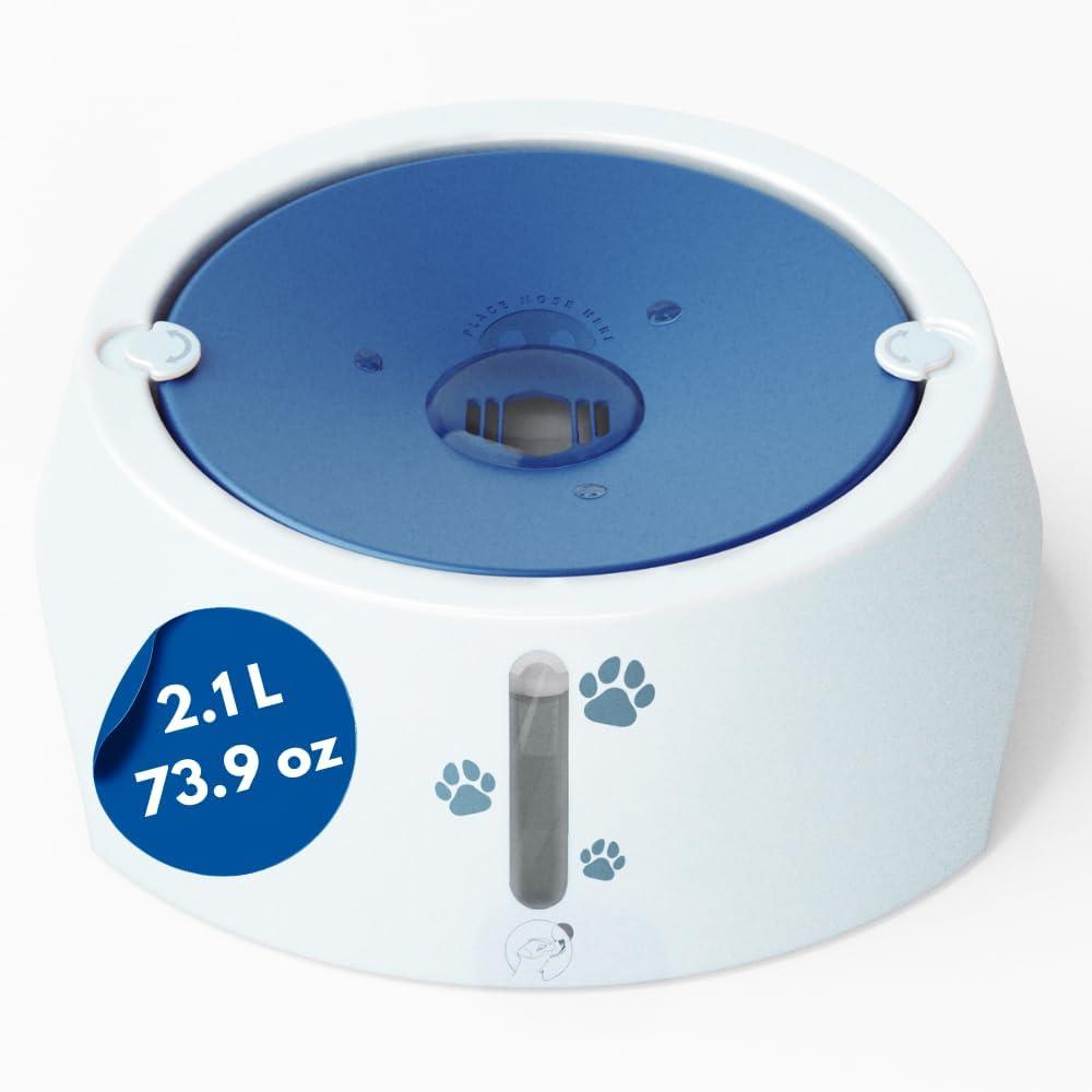 BARKING&MAD no Spill Water Bowl for Dogs 73.9oz (2.1L) - Anti-gulping, Slow Water Feed Dispenser for Large and Medium-Sized Breeds for Slow Drinking and Messy gulping Sloppy Drinkers (Azure Blue)