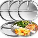 Stainless Steel Kids Plates, 9" Portion Control Divided Plates for Adults Toddlers Balance Lunch, Metal Unbreakable Sectioned Plate with BPA Free Reusable (9IN-5 Packs)