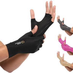 Copper Compression Arthritis Gloves | Fingerless Arthritis Carpal Tunnel Pain Relief for Men & Women | Hand Support Wrist Brace for Neuropathy, Rheumatoid, Tendonitis, Swelling, Crocheting, Typing (S) (Small (1 Pair), Black)