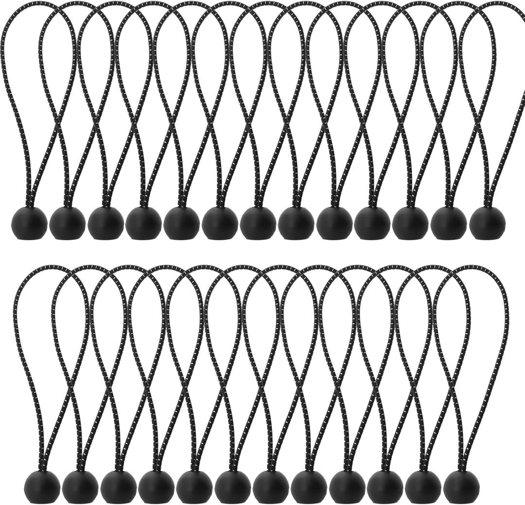 25PCS Ball Bungee Cord 6in Black and White Outdoor Camping Tent Accessory Elastic Cord Mountaineering Camping Tie Down Trampoline Fastening Cargo Ball Cord