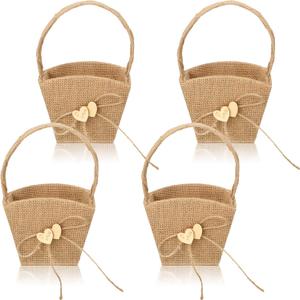 4 Pieces Rustic Flower Baskets for Weddings Western Flower Basket for Anniversary, Wedding Banquet Party Supplies(Linen Style)