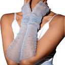 Floerns Women's Rhinestone Sparkly Fingerless Gloves Mesh Sheer Wedding Arm Gloves (Grey)