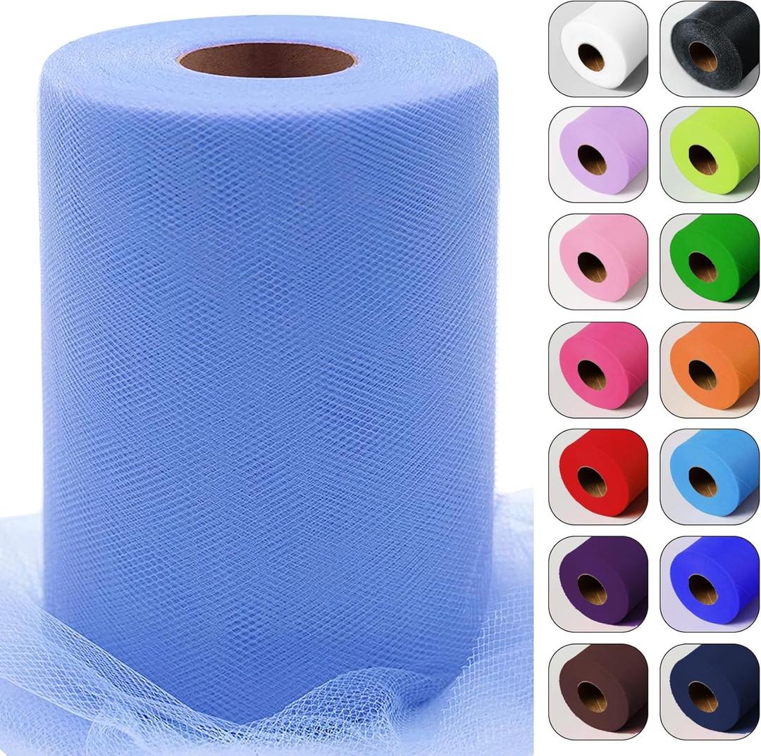 Placid Blue Tulle Fabric Rolls 6 Inch by 100 Yards (300 feet) Tulle Ribbon for Tutu Skirt Gift Wrapping Wedding Baby Shower Thanksgiving Party Decorations DIY Crafts