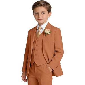 Trasign Boys Linen Suits Size 6 Formal Kids Suit Tuxedo for Wedding Prom Outfit Boy Dress Clothes Burnt Orange Jacket Vest Pans 6Y