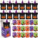 Civaner 24 Sets Halloween Stuffed Animal Mini Plush Toys Bulk with Gift Boxes Small Pumpkin Witch Hat and Keychains for Halloween Party Favors Decorations Classroom Exchange Gifts Doll(Black Cat)