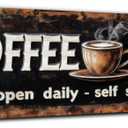 Vintage Coffee Wall Art Kitchen Wall Decor Rustic Farmhouse Cafe Sign Picture Dining Room Retro Latte Cup Canvas Print Painting Modern Artwork Large Coffee Poster Bar Restaurant Home Decoration 14x48"