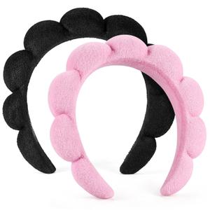 Spa Headbands for Washing Face or Facial, Set of 2 Skincare Headbands, Terry Cloth Headband Wash Combo Pack - Puffy Makeup Washing, Mask, Skin Treatment (Black & Pink)