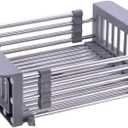 Sink Dish Drying Rack, Stainless Steel Drainer for 10.7"-17" Sinks, Kitchen Countertop Organizer for Dishes, Vegetables, and Fruits (Grey, Small)