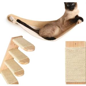 Chasing Tails Cat Wall Shelves - Four Step Cat Shelf with Scratch Board, Mounted Cat Shelves, Sturdy Cat Wall Furniture for Indoor Cats, Kittens - Extra Cat Wall Hammock Cover Included