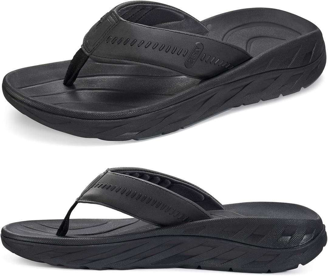 ZURIN Mens Orthotic Flip Flops Recovery Sandals Slides for MenComfort Thong Sandals with Plantar Fasciitis Arch Support Thick Athletic Cushion for Sports Exercise Walking Beach Indoor Outdoor, 10.5