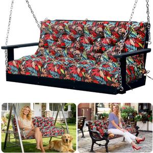 Porch Swing Cushions 3 Seater Replacement Thicken 5" Waterproof & Fade Resistant Swing Cushions for Outdoor Furniture Bench Patio Swing Cushion with Backrest & Ties(Black Floral 60x40x5inch)