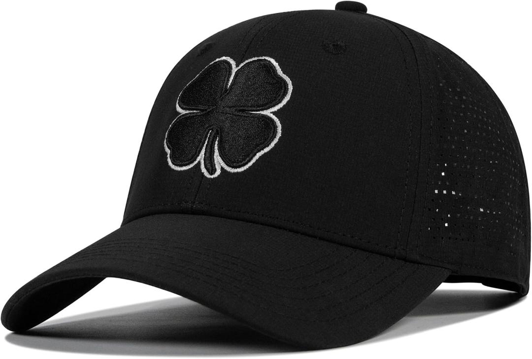 Clover Hats for Men Women, Black Lucky Golf Baseball Cap,4 Leaf Hat,Embroidery Cap (Black)