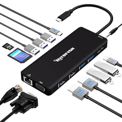 Dell USB C Laptop Docking Station - Dual Monitor 14 in 1 Hub with 2 HDMI, DisplayPort, RJ45, SD/TF, USB C/A Ports, PD, Mic/Audio - Compatible for MacBook, HP, Lenovo - Black