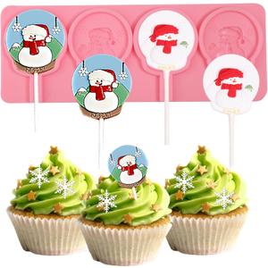 3 x 4-Cavity Christmas Chocolate Lollipop Fondant Mold, Christmas Snowman Silicone Mold, Practical Baking Supplies, for DIY Candy Biscuits Cupcake Toppings Flower Paste Dough Clay Resin Pendants