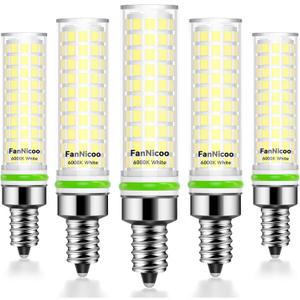 FanNicoo E12 LED Bulb 100w Equivalent 1200lm 6000K Led Candelabra Bulbs Cool Daylight White 10W T6 C7 Candle Light Bulbs for Ceiling Fan Pendant Lighting Salt Lamp Non-dimmable(5Pack)
