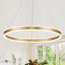 Gold LED Chandelier 23.6" Ring Chandelier for Dining Room Living Room 40W Remote Control Dimmable 1-Ring Ceiling Pendant Lighting Fixtures Office