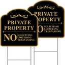 Private Property No Soliciting Sign for House, No Soliciting Yard Sign, 2-Pack 12"x12" Double-Sided H-Stake Metal Stakes, Outdoor Yard Sign for Home and Front Door, Easy To Install (Color-04)