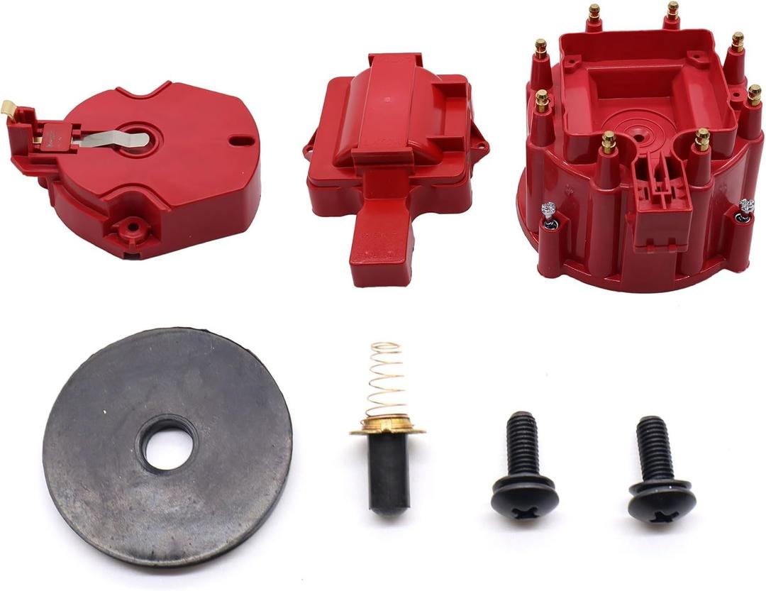 HEI Distributor Cap and Rotor Replacement For K549 SBC 283 305 307 327 350 400 BBC 454 396 427 Red Male Large Distributor Cap Rotor Kit (T3109ID)