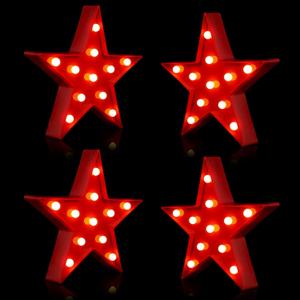 Tarpop 4 Pcs Star Plastic Night Light Battery Operated LED Marquee Star Sign Party Movie Theater Decor Room Wall Lamp for Kids Baby Child Girl Gifts, Birthday Party Christmas Home Bar(Red)