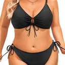 Daci Women's Plus Size Triangle Bikini Set, Sexy Tie Front Two-Piece Swimsuit (Black), 18Plus
