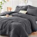 HYMOKEGE 7 Piece King Size Comforter Set Seersucker, All Season Luxury Bed in a Bag for Bedroom, Bedding Set with Comforters, Sheets, Pillowcases & Shams, Dark Grey