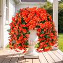Sggvecsy Artificial Fake Hanging Flowers Plants for Outdoor Outside Spring Summer Decoration 4PCS Faux Silk UV Resistant Realistic Morning Glory Trailing Vines for Home Porch Patio Balcony(Orange)