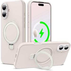 ZHK Liquid Silicone Designed for iPhone 17 Case with Magnet Stand, [Precise Camera Lens Protection][Mil-Grade Drop Shockproof][Soft Anti-Scratch Microfiber Lining] Slim Fit Cover, Beige (iPhone 17 6.3 inch)