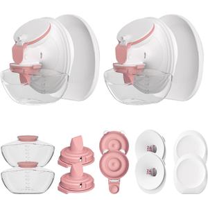2 Pack 24mm Full Breast Pump Kits Compatible with Momcozy Upgraded Mobile Flow M9, Upgraded M9 Full Set Parts Including 24mm FlnageX2, Red ValveX2, Red DiaphragmX2, Container with Silicone LipX2