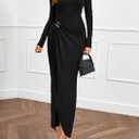 PRETTYGARDEN Women's Fall Wedding Guest Cocktail Midi Dresses Elegant Long Sleeve Bodycon Ruched Dress 2026 Fashion Clothing (Black, XL)
