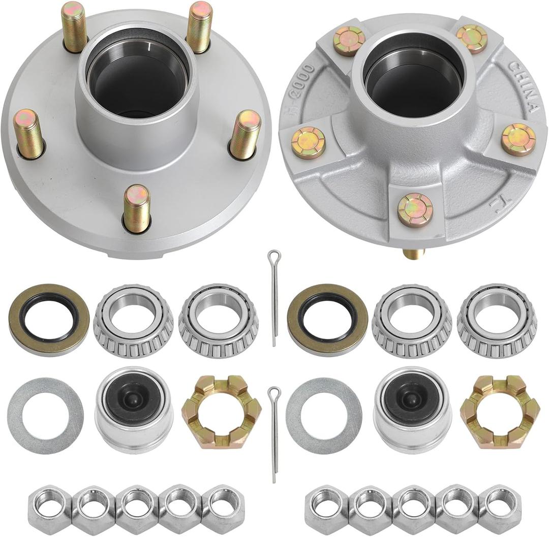 2Sets 2000LB Galvanized Trailer Idler Hub Kits 5 Bolt 4.5 Fit 1-1/16" Trailer Straight Spindle, L44649 Bearings 54.5 Trailer Axle Kit, Boat Trailer Hub Kit