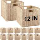 Vesici 12 Pcs Wicker Baskets for Organizing Wicker Storage Cube Storage Beige 12 Inch Foldable Woven Basket with Handles for Organizer Shelves Bathroom Bedroom Laundry Pantry Living Room