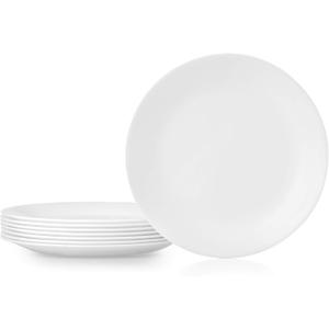 Corelle Vitrelle 7-Piece Dinner Plates Set Triple Layer Glass and Chip Resistant, Lightweight Round Plates, Winter Frost White
