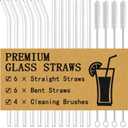 Piteno 12Pcs Glass Straws with 4Pcs Brushes, Reusable Clear Glass Drinking Straws, 8.5''x10MM, Set of 6 Straight and 6 Bent with 4 Cleaning Brushes, Perfect for Smoothies, Milkshakes, Juice, Tea