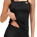 Girls Tankini Swimsuit 2 Piece Bathing Suits Square Neck Padded Tank Top and Drawstring Shorts Girls' Swimwear 15-16Y