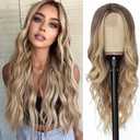 NAYOO Long Ombre Blonde Wavy Wig for Women 26 Inch Middle Part Curly Wavy Wig Natural Looking Synthetic Heat Resistant Fiber for Daily Party Use (Ombre Blonde)