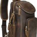 LANNSYNE Vintage Full Grain Leather Sling Bag Crossbody Chest Daypack | Vintage, Full Grain, Leather, Chest (Brown for 10.5" Ipad)
