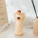 Resin Angel Statue 6.1 Inch - Holding Purple Crystal Heart Figurine, Handcrafted White Angel Sculpture for Home Decor, Sympathy Gift, Healing Angel for Women, Thanksgiving & Christmas Decorations.