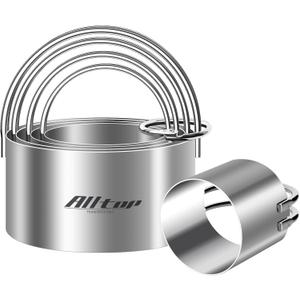 ALLTOP Round Biscuit Cutters with Handle, Stainless Steel Baking Essential Tool for Effortless Circle Cookie Shaping,Pastry,Cake Decoration CreationPrecise Cut for Dumpling,Scone, Donut-5 Pcs