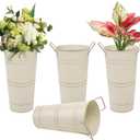 Notakia 10.62 Inch Galvanized Metal Vases Farmhouse French Flower Bucket Vases for Cut Flowers for Home Decor and Wedding Table Centerpiece Decorations (Medium Size Beige 4Pcs)