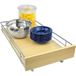 LYNK PROFESSIONAL SELECT Pull Out Cabinet Organizer, 11" x 21" Slide Out Drawers for Kitchen Cabinets - Sliding Pull-Out Pantry Shelves Home Shelf Organizers - Lifetime Ltd. Wood Chrome (11" W x 21" D)